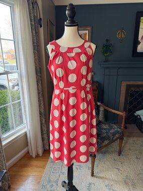 Boden coral pink knee-length Dress with Cream Polka Dots